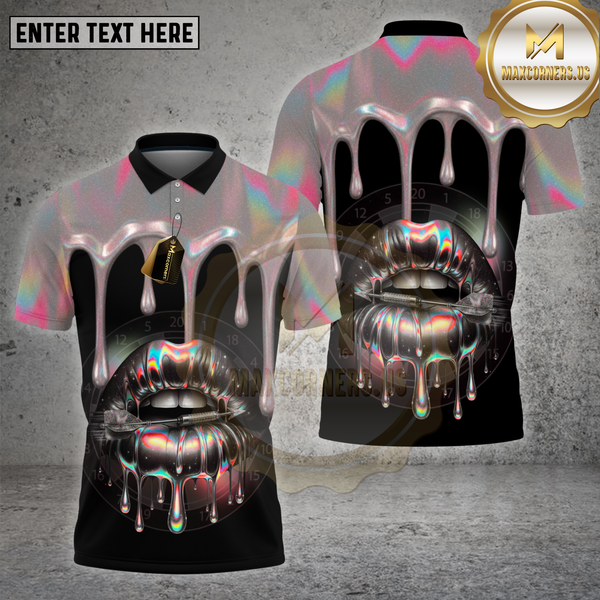 Maxcorners Darts Shirt Silver Dripping Lips Holographic Metallic Style Multi Options Personalized Name, Team Name 3D Shirt