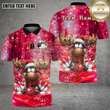 Maxcorners Bowling Shirt Christmas Moose Red Scarf Blue Snow Lights Theme Multi Options Personalized Name, Team Name 3D Shirt