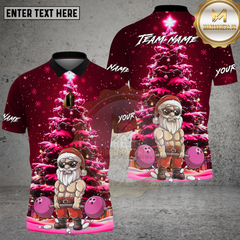 Maxcorners Bowling Shirt Muscular Santa Christmas Tree Night Scene Multi Options Personalized Name, Team Name 3D Shirt