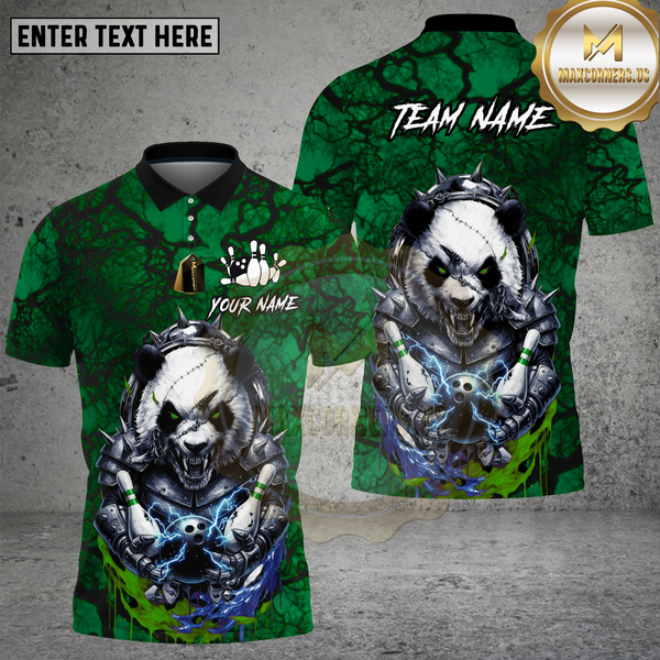 Maxcorners Bowling Shirt Angry Panda Red Black Electric Strike Design Multi Options Personalized Name, Team Name 3D Shirt