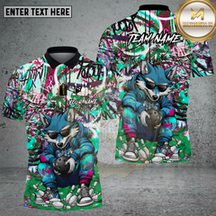 Maxcorners Bowling Shirt Cool Wolf Graffiti Street Art Colorful Pattern Multi Options Personalized Name, Team Name 3D Shirt