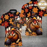 Maxcorners Bowling Shirt Cool Turkey Sunglasses Autumn Leaves Thanksgiving Theme Multi Options Personalized Name, Team Name 3D Shirt