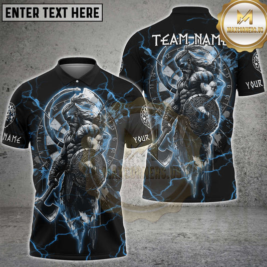 Maxcorners Viking Warrior Dart Shirt Thunder Lightning Norse Warrior Design Multicolor Options Personalized Name, Team Name 3D Shirt (4 Colors)