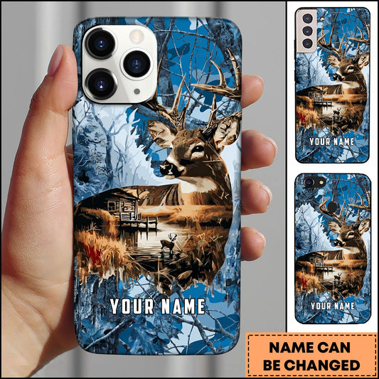 Maxcorners Deer Wilderness Cabin Lake Camouflage Style Multicolor Options Personalized Name 3D Phonecase