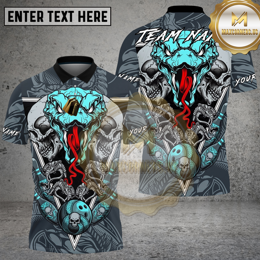 Maxcorners Bowling  Skull Snake Bowling Ball Gothic Art Multicolor Options Personalized Name, Team Name 3D Shirt (4 Colors)