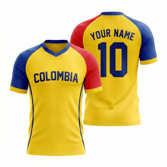 Maxcorners Colombia Yellow Blue Soccer Jersey Custom Name Jersey