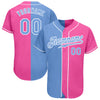 Maxcorners Custom Pink Light Blue-White Authentic Split Fashion Baseball Jersey LM2605