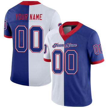 Maxcorners Custom White Royal-Scarlet Split Fashion Football Jersey LM2605
