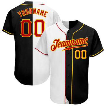 Maxcorners Custom Black Red-White Authentic Split Fashion Baseball Jersey LM2605
