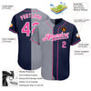 Maxcorners Custom Navy Pink-Gray Authentic Split Fashion Baseball Jersey LM2605