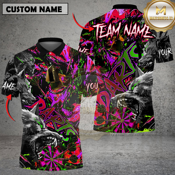 Maxcorners Darts Shirt Wolf Design Dark Graffiti Style Customized Name, Team Name 3D Shirt