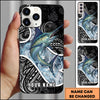 Maxcorners Fishing Tribal Pattern Black White Water Splash Personalized Name Phone Case (10 Fish Species)