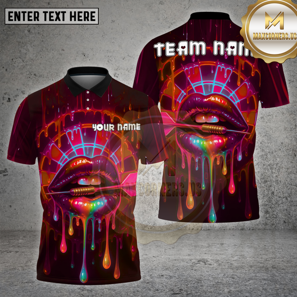 Maxcorners Darts Shirt Neon Lips Rainbow Drip Multioptions Personalized Name, Team Name Unisex 3D Shirt (4 Colors)