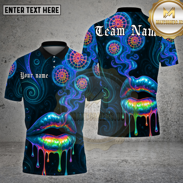 Maxcorners Darts Shirt Neon Lips Smoke Psychedelic Multioptions Personalized Name, Team Name Unisex 3D Shirt (4 Colors)