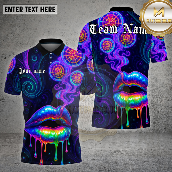 Maxcorners Darts Shirt Neon Lips Smoke Psychedelic Multioptions Personalized Name, Team Name Unisex 3D Shirt (4 Colors)