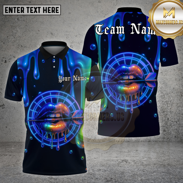 Maxcorners Darts Shirt Neon Lips Dripping Dartboard Glow Multioptions Personalized Name, Team Name Unisex 3D Shirt (4 Colors)