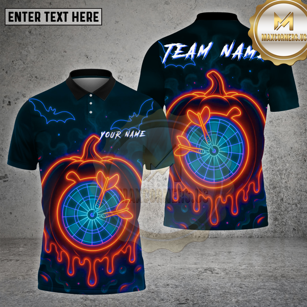 Maxcorners Darts Shirt Halloween Pumpkin Dartboard Neon Glow Multioptions Personalized Name, Team Name Unisex 3D Shirt (4 Colors)