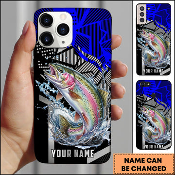 Maxcorners Pike Fishing Dynamic Blue Geometric Splash Art Personalized Name Phone Case