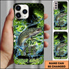 Maxcorners Fishing Neon Green Honeycomb Water Splash Personalized Name Phone Case (10 Fish Species)