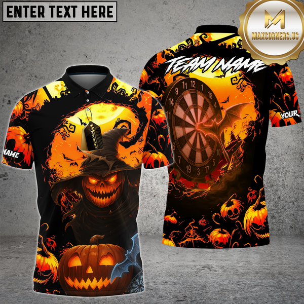 Maxcorners Dart Shirt Halloween Spooky Pumpkin Dartboard Multioptions Personalized Name, Team Name Unisex 3D Shirt (4 Colors)