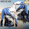 Maxcorners Fishing Splash Blue White Long Sleeve Shirt Jumping Splash Water Graphic Personalized Name, Team Name Long Sleeve Shirt ( 6 Breeds)