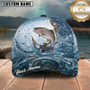 Maxcorners Fishing Blue Water Splash Hook Line Customized Name 3D Cap