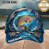 Maxcorners Fishing Blue Ocean Splash Metal Hook Customized Name 3D Cap