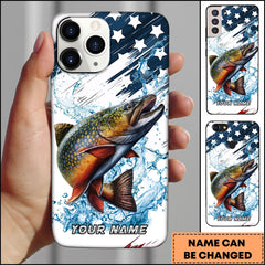 Maxcorners Trout Fishing Jumping Trout American Flag Splash Art Personalized Name Phone Case