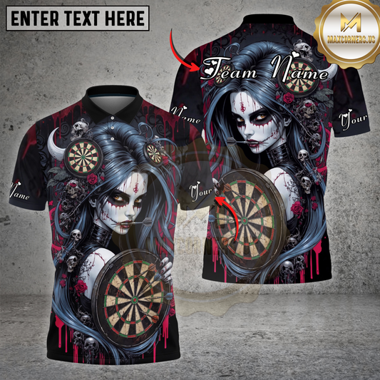 Maxcorners Horror Darts Skull Girl Bloody Gothic Style Multicolor Options Personalized Name, Team Name 3D Shirt (4 Colors)