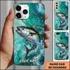 Maxcorners Fishing Teal Aqua Marble Wave Customized Name 3D Phone Case