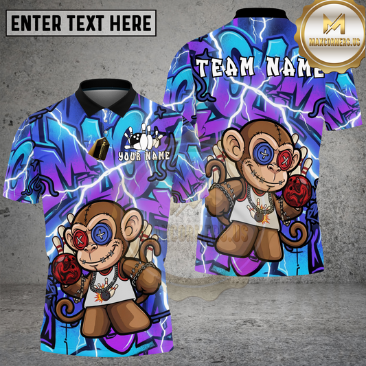 Maxcorners Graffiti Monkey Bowling Urban Street Style Multicolor Options Personalized Name, Team Name 3D Shirt (4 Colors)