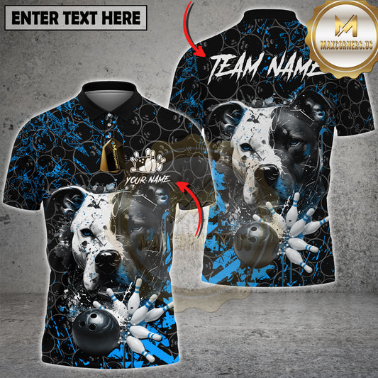 Maxcorners Pitbull Bowling Strike Power Ball Splash Multicolor Options Personalized Name, Team Name 3D Shirt (4 Colors)