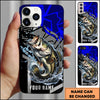 Maxcorners Fishing Dynamic Blue Geometric Splash Art Personalized Name Phone Case (10 Fish Species)