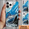 Maxcorners Fishing Jumping Blue Geometric Splash Art Personalized Name Phone Case (10 Fish Species)