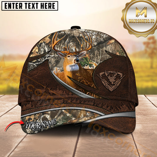 Maxcorners Deer Hunting Rustic Leather Pattern Sillver Line Forest Camo Personalized Cap (6 Colors)