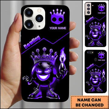Maxcorners Bowling Phone Case Dark King Bowling Ball Blue Flame Luxury Art Personalized Name Phone Case | Purple