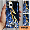 Maxcorners Bowling Phone Case Gold Lightning Bowling Strike Red Fire Background Personalized Name Phone Case | Blue