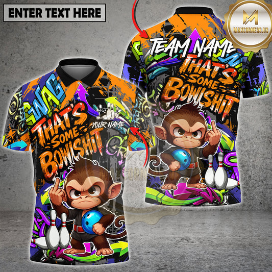 Maxcorners Angry Monkey Bowling Funny Cartoon Style Multicolor Options Personalized Name, Team Name 3D Shirt (3  Colors)