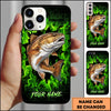 Maxcorners Bass Fishing Phone Case Green Flame Dark Brick Wall Fish Art Design Custom Name Phone Case (12 Fish Species)