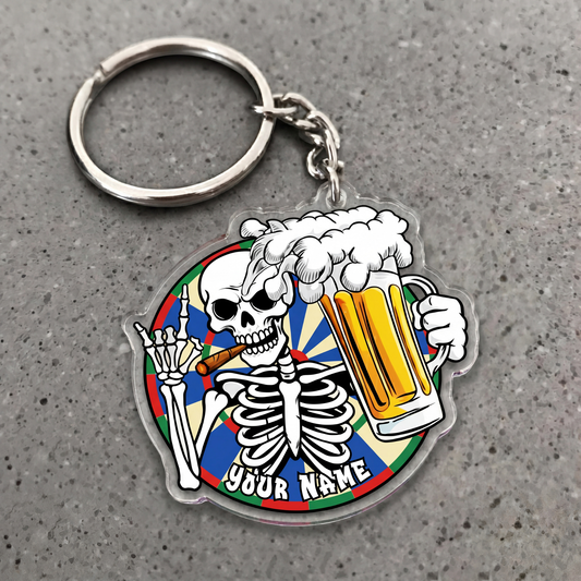 Maxcorners Skeleton Beer Darts Personalized Name Keychain
