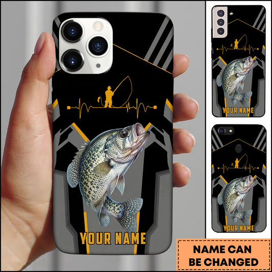 Maxcorners Crappie Fishing Heartbeat Angler Silhouette Design Personalized Name Phone Case