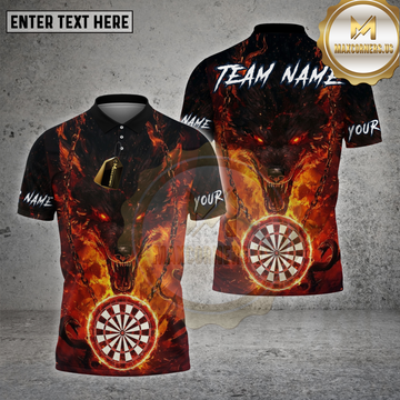 Maxcorners Darts Shirt Flaming Wolf Fire Chains Dartboard Multioptions Personalized Name, Team Name Unisex 3D Shirt (4 Colors)