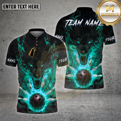 Maxcorners Bowling Shirt Flaming Wolf Fire Ball Bowling Pins Multioptions Personalized Name, Team Name Unisex 3D Shirt (4 Colors)
