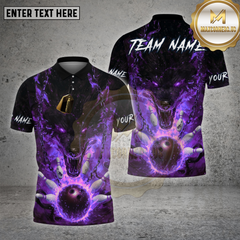 Maxcorners Bowling Shirt Flaming Wolf Fire Ball Bowling Pins Multioptions Personalized Name, Team Name Unisex 3D Shirt (4 Colors)