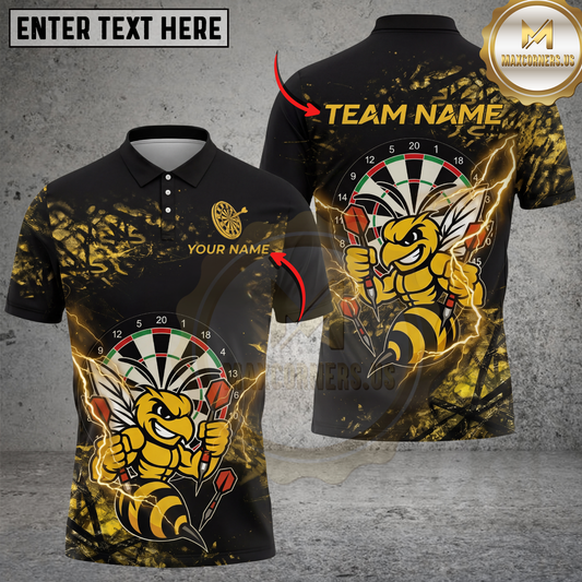 Maxcorners Darts Shirt Bee Dartboard Lightning Mascot Graphic Multicolor Options Personalized Name, Team Name 3D Shirt (4 Colors)