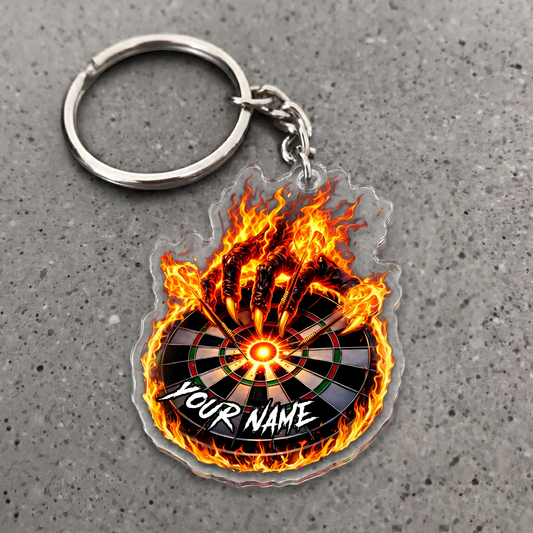 Maxcorners Flaming Demon Hand Darts Personalized Name Keychain