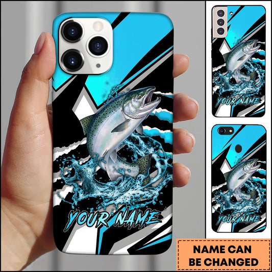 Maxcorners Chinook Fishing Blue Black Geometric Lightning Splash Personalized Name Phone Case