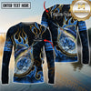 Maxcorners Saltwater Fish Fishing Flame Dark Blue Luxury Pattern Personalized Name, Team Name Long Sleeve Shirt (6 Breeds)