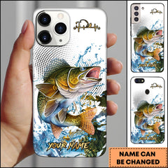 Maxcorners Walleye Fishing Jumping Walleye Water Splash Halftone Art Personalized Name Phone Case