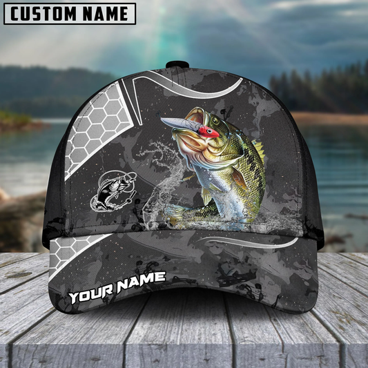 Maxcorners Fishing Gray Camo Sport Pattern Personalized Name 3D Cap (11 Breeds)